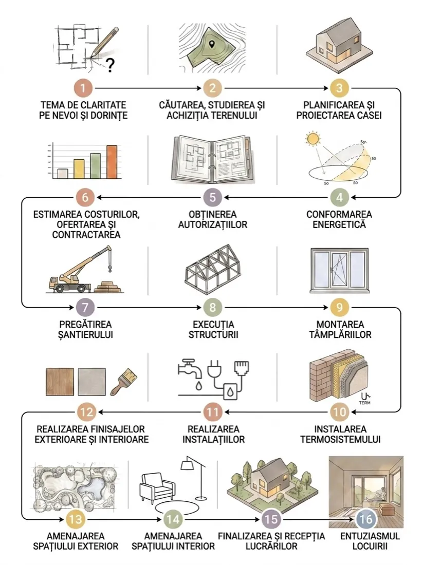 Harta celor 16 etape ale construirii casei, din Planificatorul Casei Tale